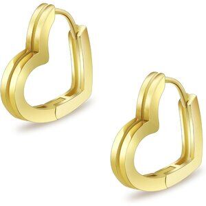 🆕 Women Gold Heart Hoop Earring Sterling Hypoallergenic Huggie Stylish Jewelry